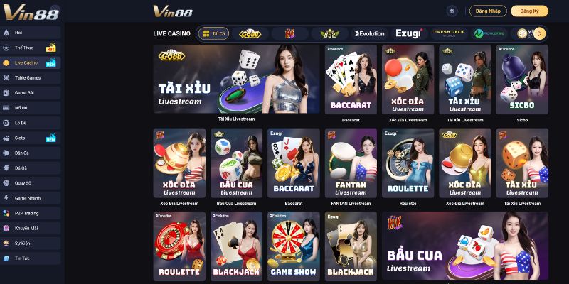 Sảnh Live Casino Vin88 - Điểm đến chất lượng cho người đam mê cá cược
