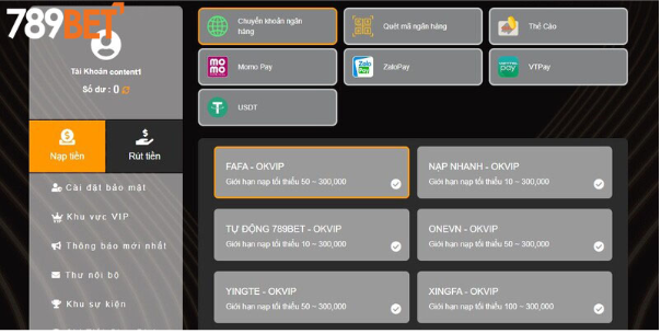 phương thức rút tiền phổ biến tại 789bet