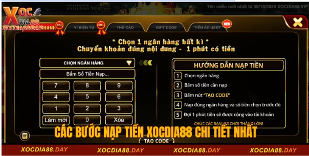 Hướng Dẫn Từng Bước Nạp Tiền Vào Xocdia88