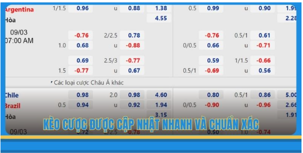 Hệ thống kèo cược được nhà cái cập nhật nhanh chóng, chính xác