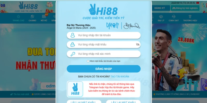 Cẩn trọng điền đúng thông tin đăng nhập Hi88