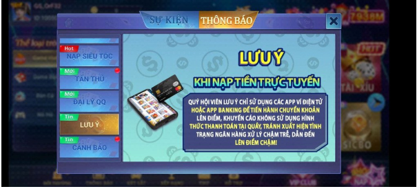 lưu ý quan trọng khi nạp tiền EV99