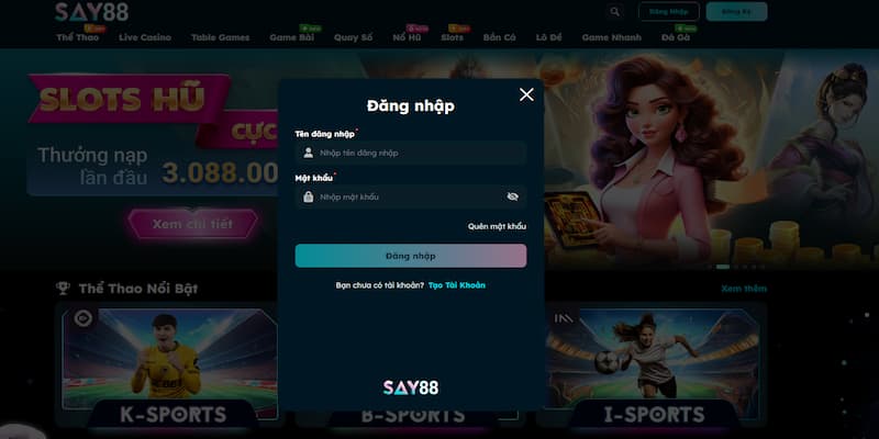 Người dùng điền tên đăng nhập Say88 đúng