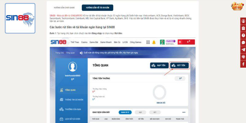 Hướng dẫn các chi tiết thao tác rút tiền tại Sin88 Hướng dẫn các chi tiết thao tác rút tiền tại Sin88
