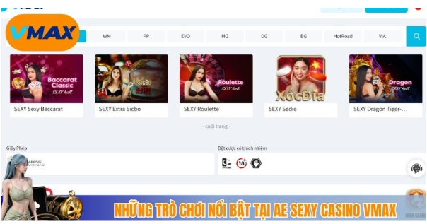 những trò chơi nổi bật tại ae sexy casino vmax