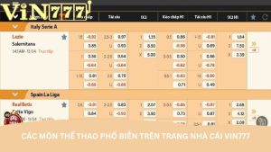 Các môn thể thao phổ biến trên trang nhà cái Vin777 Các môn thể thao phổ biến trên trang nhà cái Vin777